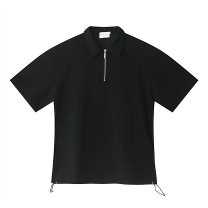 Half Zip Open Collar Short Sleeve T-Shirt & Half Pants Setup WN24906