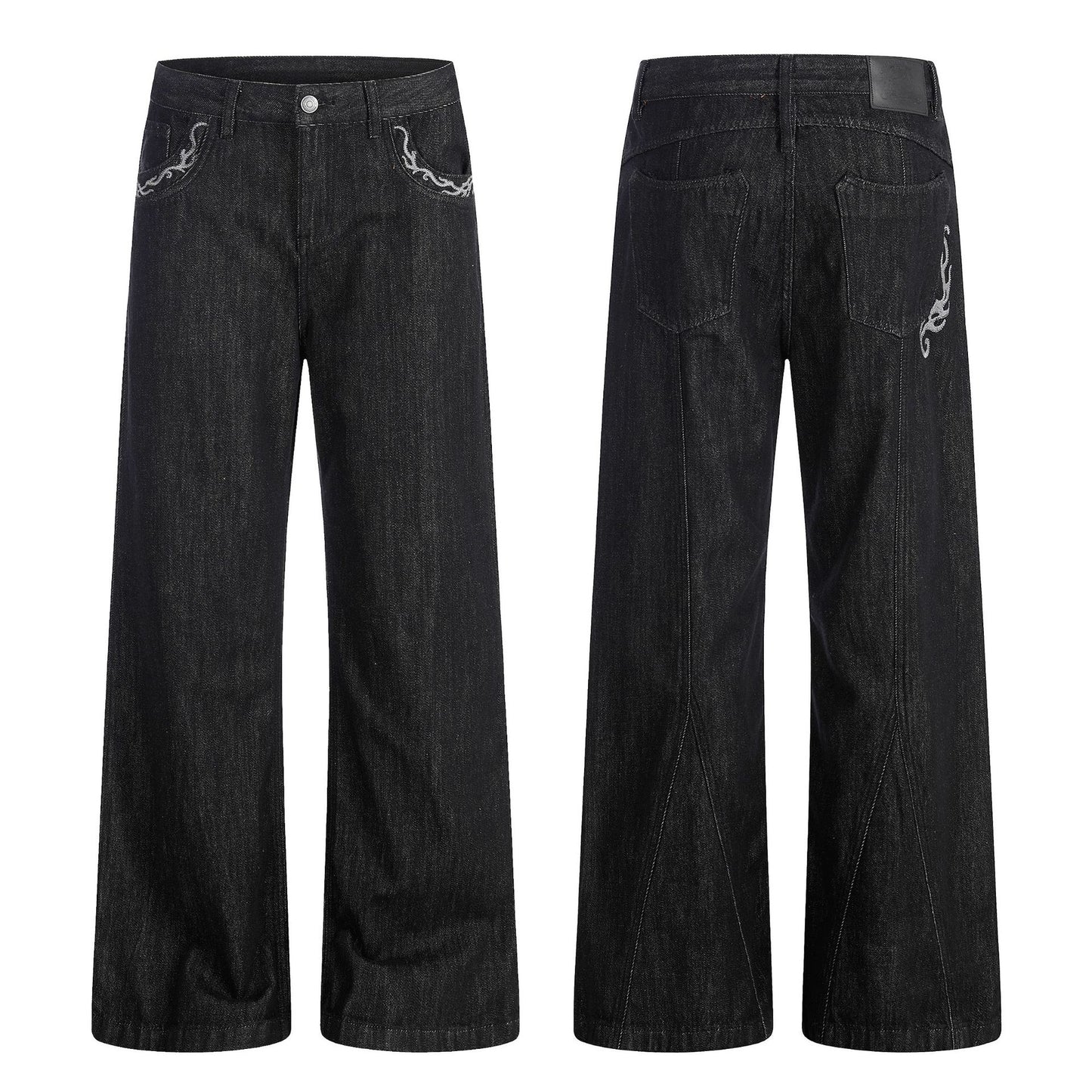 Washed Embroidery Flare Denim Jeans WN26066
