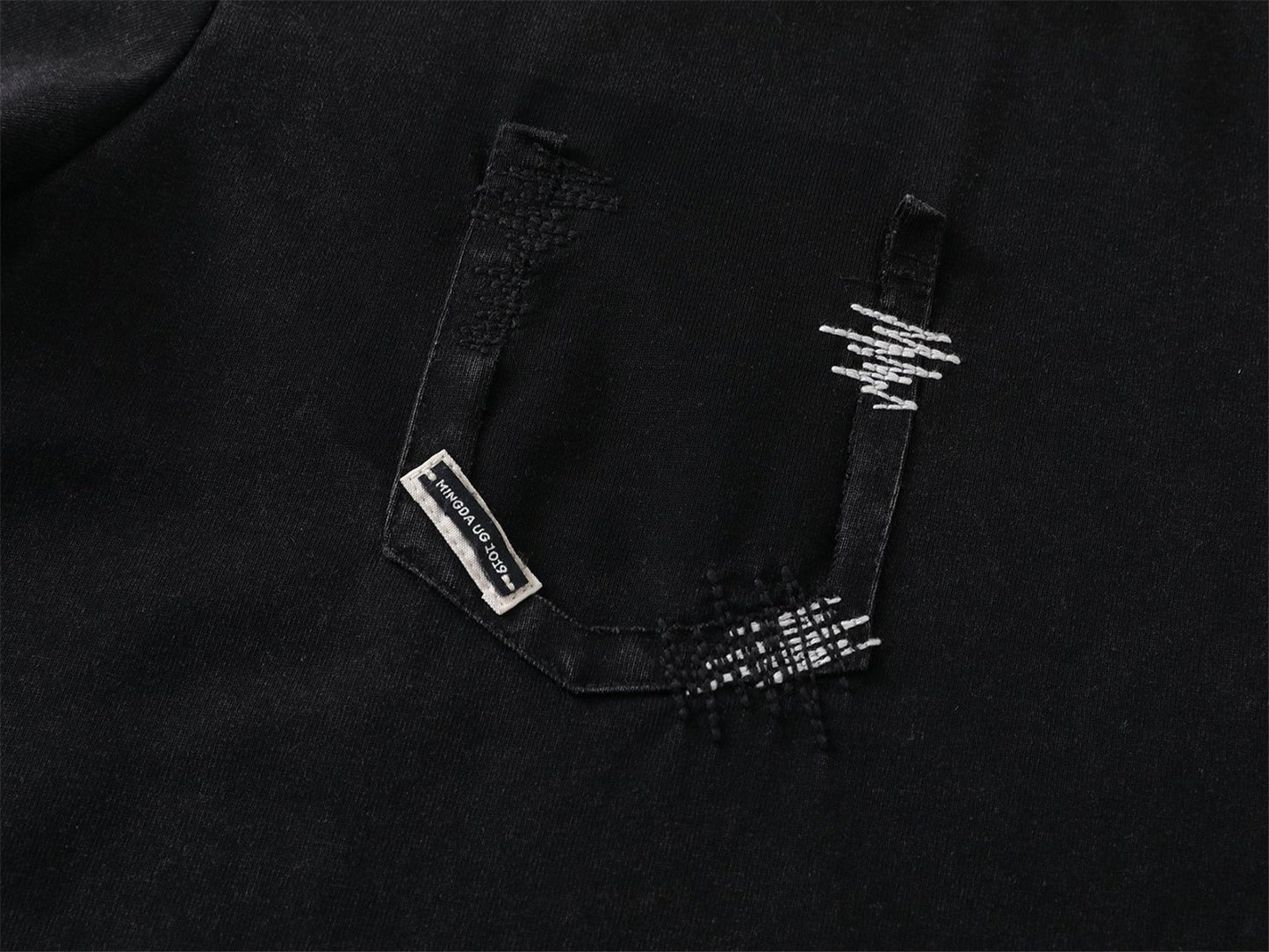 Damage Raw Edge Patch Pocket Short Sleeve T-Shirt WN26816