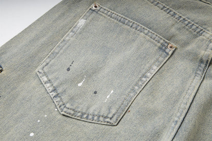 Sticker Paint Cargo Half Denim Jeans WN26747