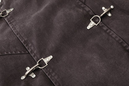 Washed Metal Buckle Hooded Denim Jacket WN23044