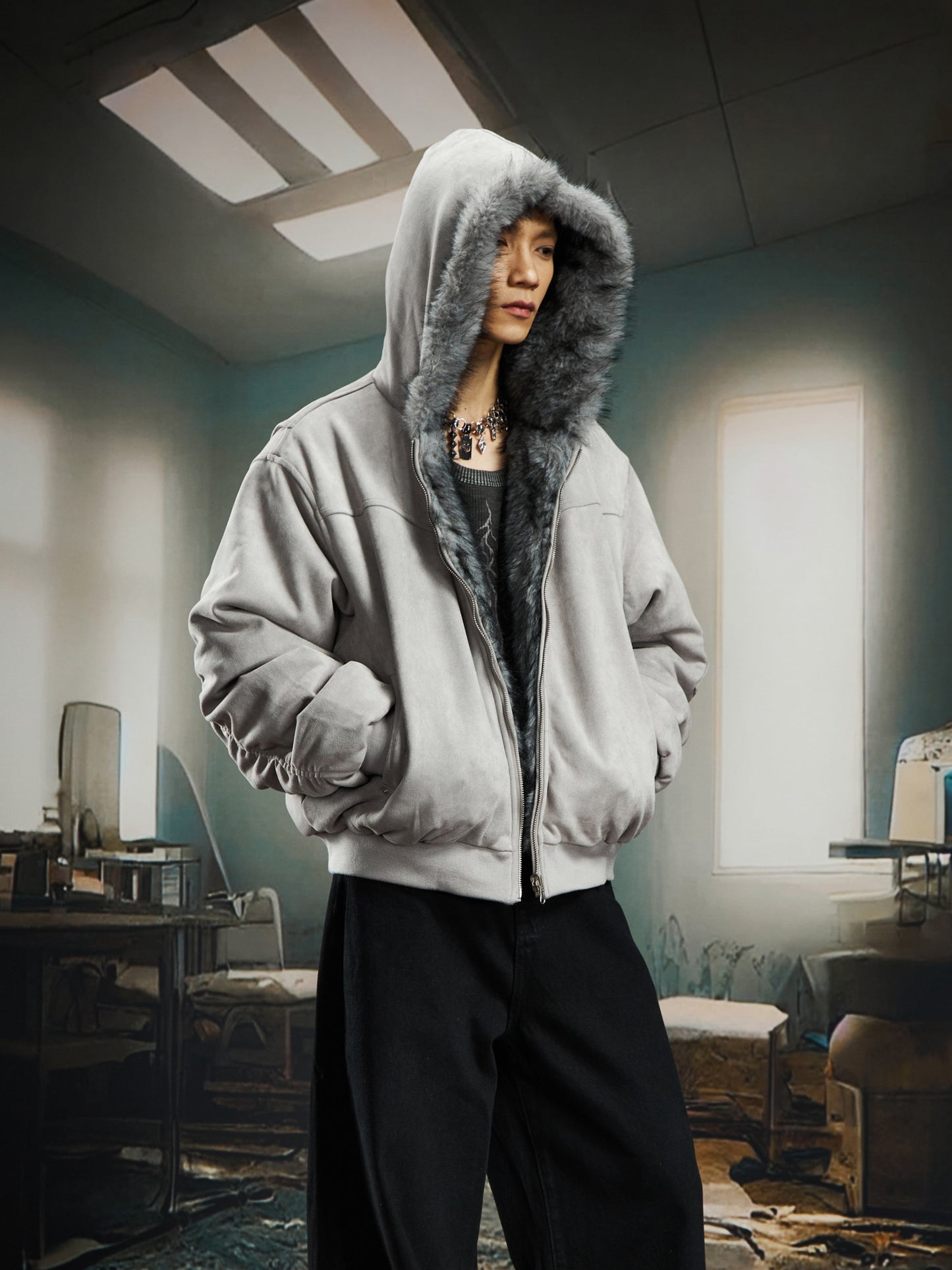 Reversible Fake Fur Zipper Jacket WN22754