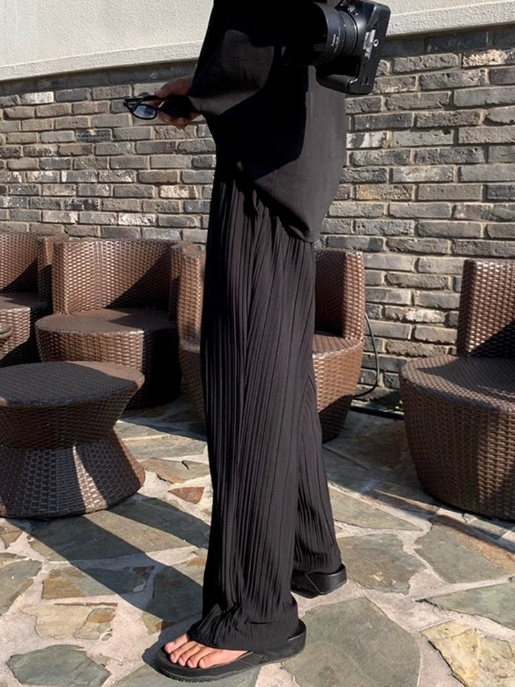 Ice Silk Draping Pleats Wide Leg Pants WN20225