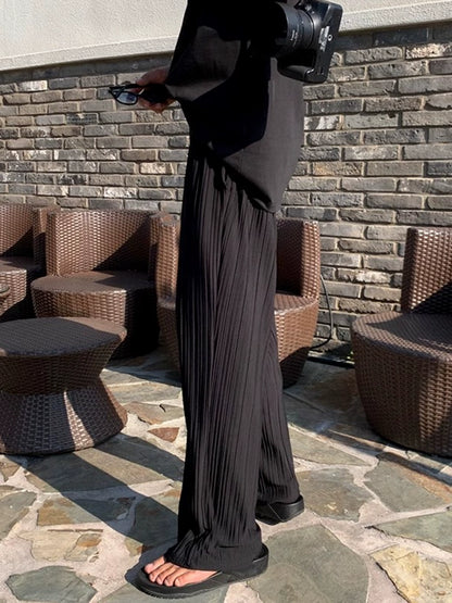 Ice Silk Draping Pleats Wide Leg Pants WN20225