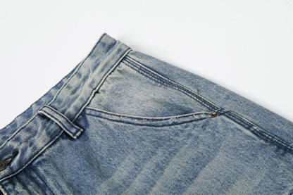 Washed Deconstruction Damage Wide Leg Denim Jeans WN25978