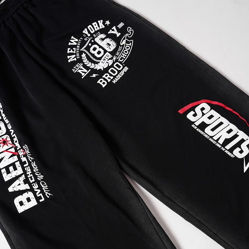 Letter Print Adjustable Hem Wide Leg Sweatpants WN27915