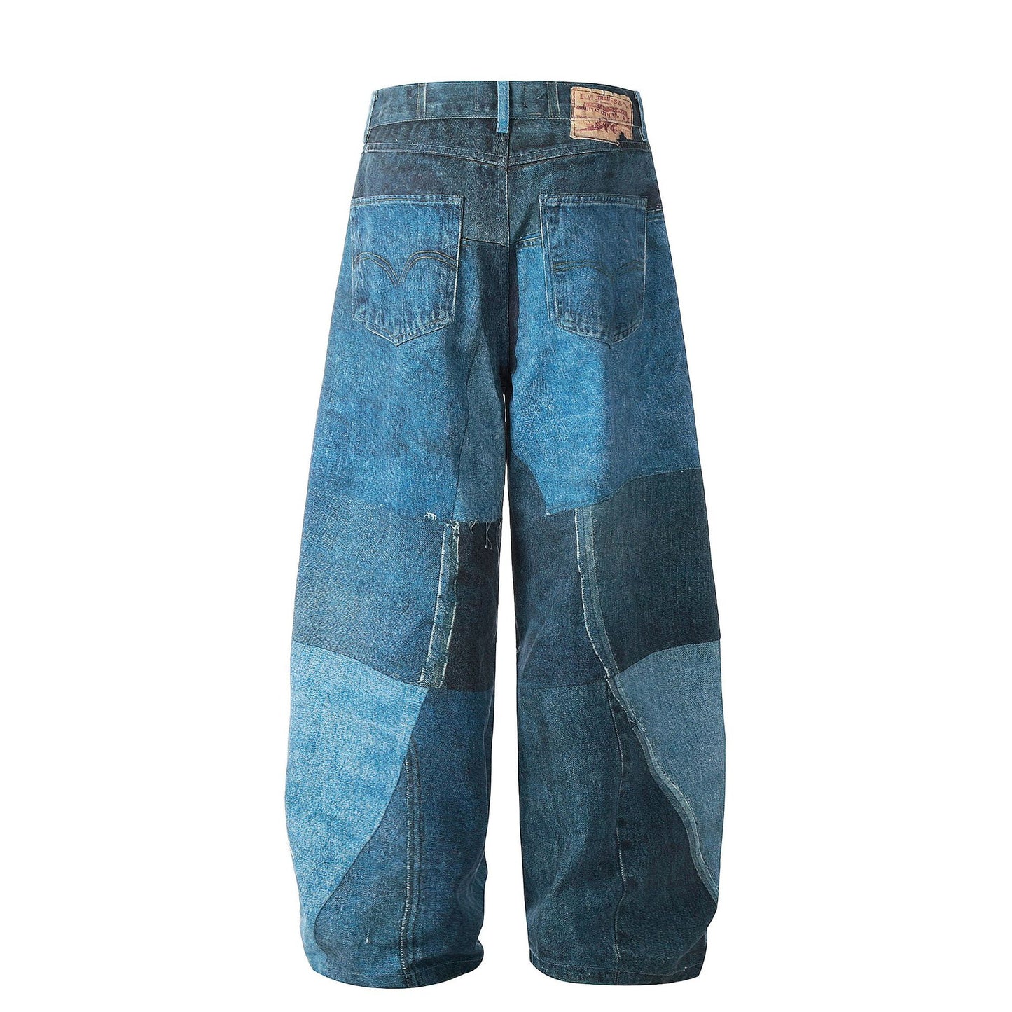 Washed Irregular Print Wide Leg Curved Denim Jeans WN25883