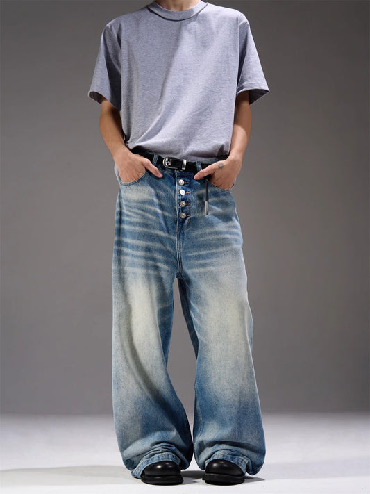 Washed Wide-Leg Straight Denim Jeans WN7240