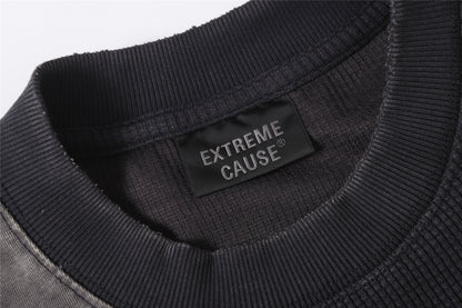 Waffle Panel Zip Design Short Sleeve T-Shirt WN26751