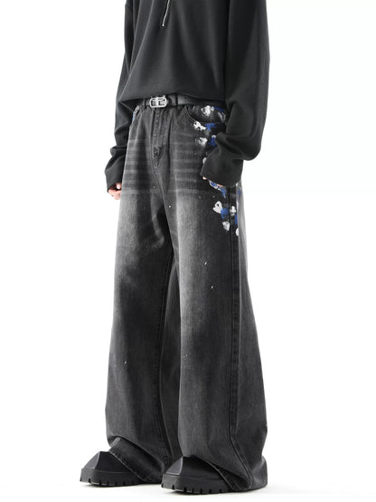 Graffiti Design Wide-Leg Straight Denim Jeans WN10475