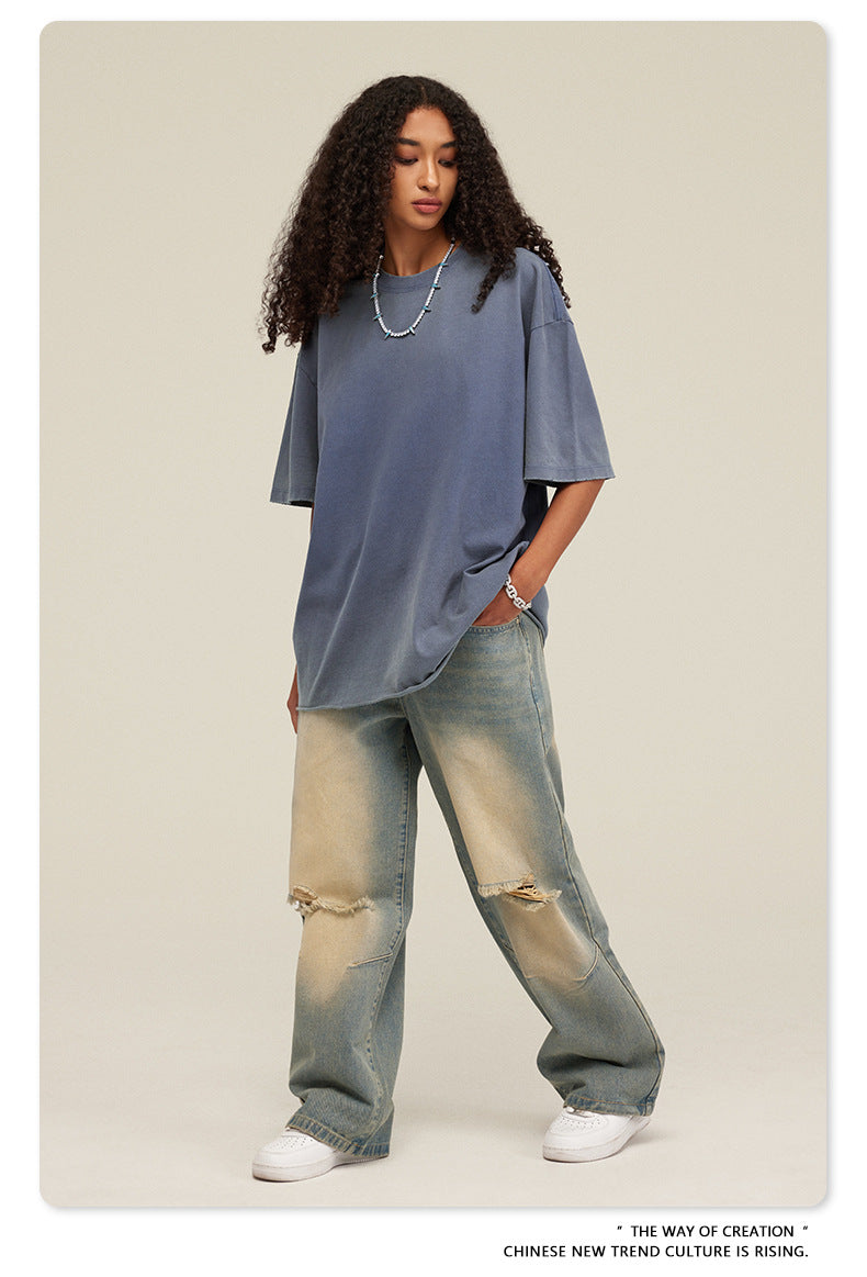 Washed Damage Oversize Short Sleeve T-Shirt WN6068