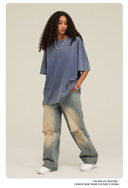 Washed Damage Oversize Short Sleeve T-Shirt WN6068