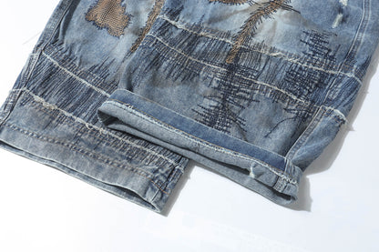 Washed Curved Wide Leg Denim Jeans WN16531