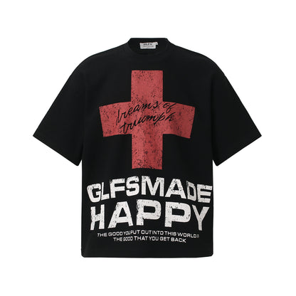 Cross Letter Print Short Sleeve T-Shirt WN26137
