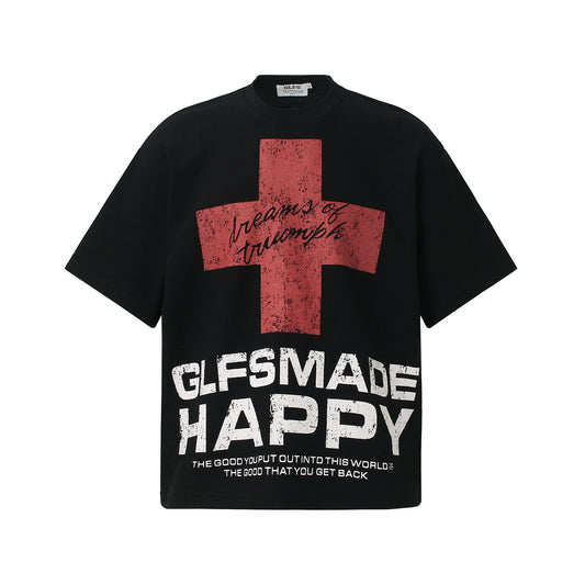 Cross Letter Print Short Sleeve T-Shirt WN26137