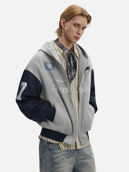 Fake Layered Short Zipper Hoodie WN21435