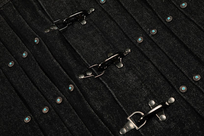 Raw Denim Pleats Metal Buckle Jacket WN26042