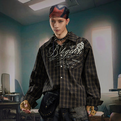 Print Oversize Plaid Long Sleeve Shirt WN20558