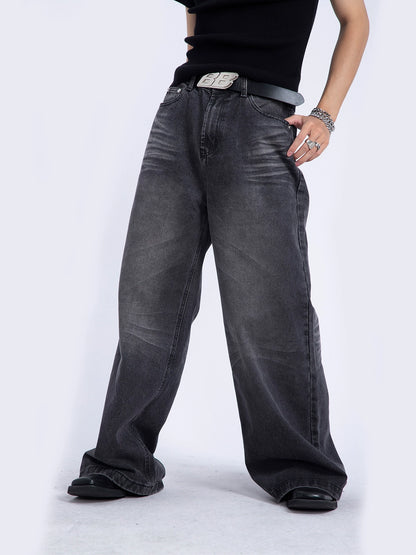 Washed Wide-Leg Straight Denim Jeans WN7277