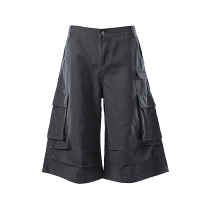 Washed Multi Pocket Cargo Half Pants WN25734