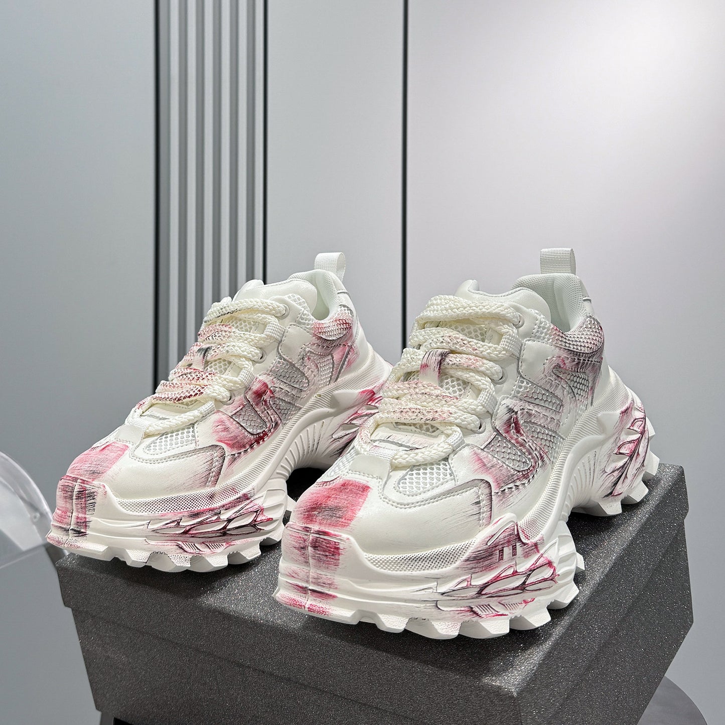 Paint Mesh Design Chunky Sole Sneakers WN24662