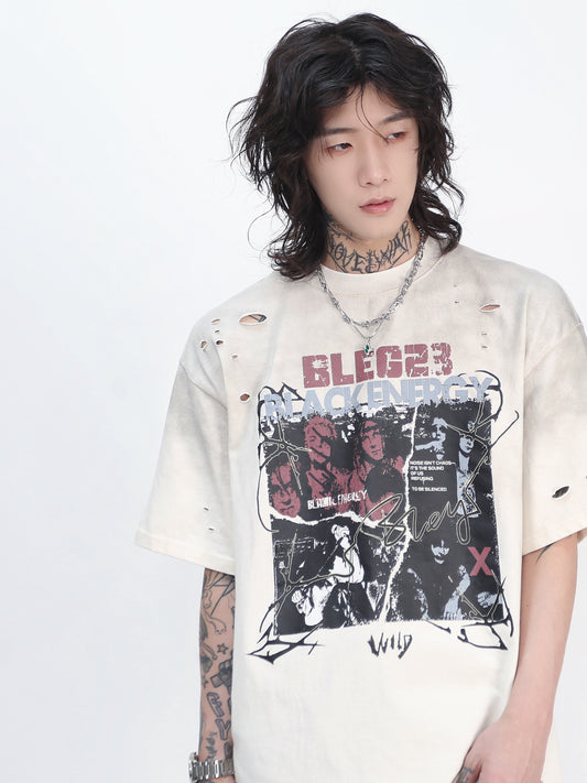 Damage Graphic Print Oversize Short Sleeve T-Shirt WN24494