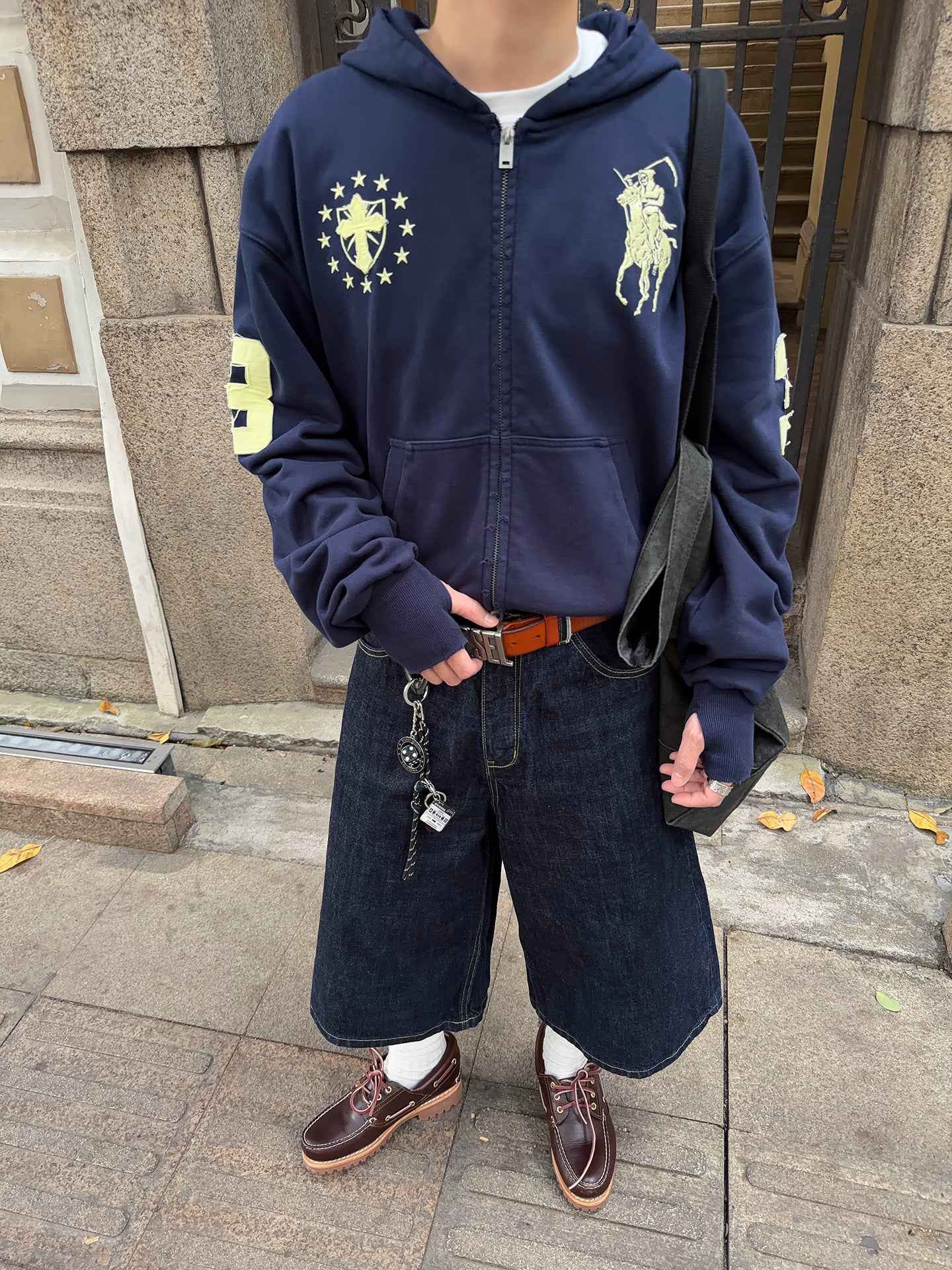 Embroidery Oversize Short Zipper Hoodie WN24393