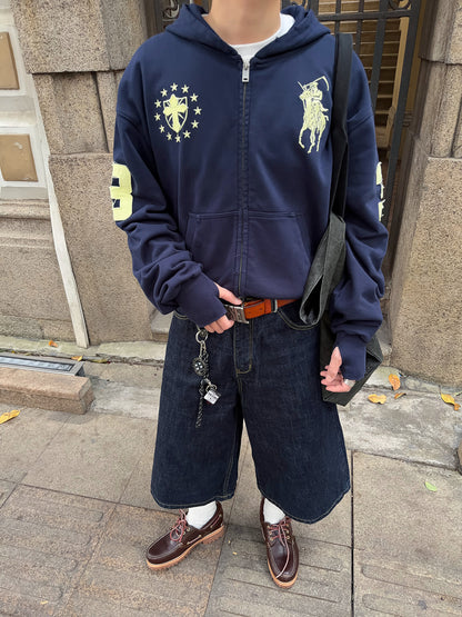 Embroidery Oversize Short Zipper Hoodie WN24393