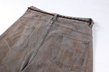 Washed Curved Wide Leg Denim Jeans WN25710