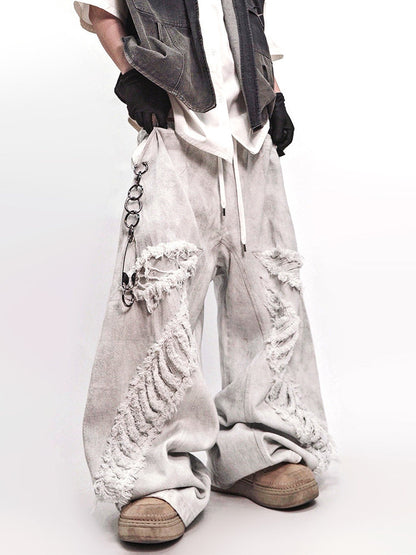 Mud Dye Damage Wide Leg Denim Jeans WN24014