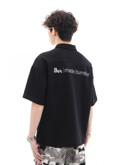 Half Zipper Metal Button Oversize Short Sleeve T-Shirt WN15666