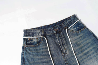 Washed Lightning Drawstring Denim Half Pants WN25850