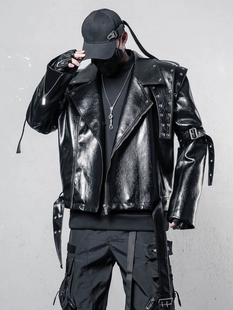 Lapel Asymmetric Zipper PU Leather Jacket WN22421