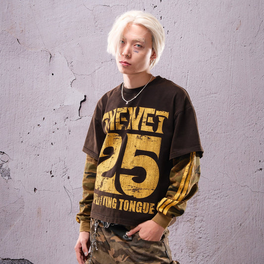 Fake Layered Camouflage Number Long Sleeve T-Shirt WN26651