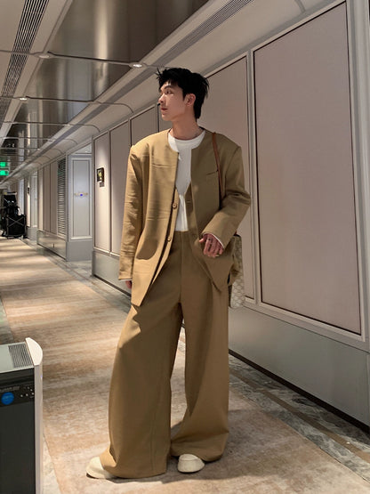 Fake Layered Tailored Jacket & Wide Leg Trousers Setup WN20399