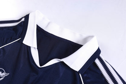 Vertical Stripe Jacquard Badge Embroidery Short Sleeve Shirt WN28041