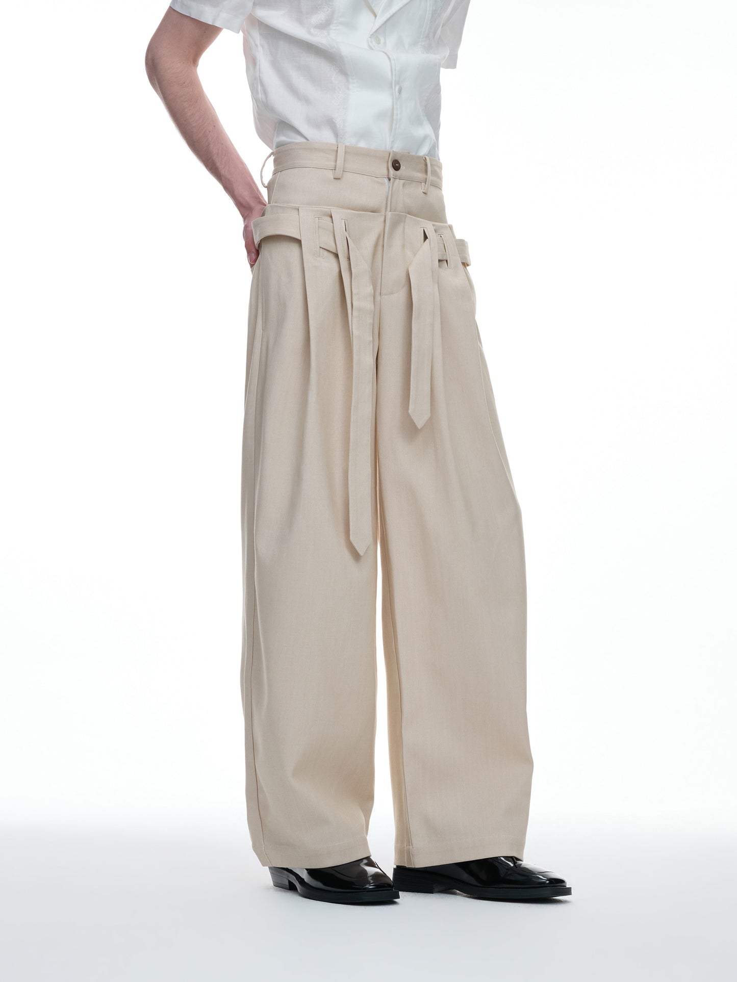 High-Waist Pleats Tie Wide Leg Trousers WN27037