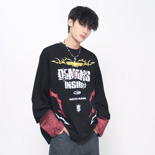 Graphic Print Oversize Long Sleeve T-Shirt WN24448