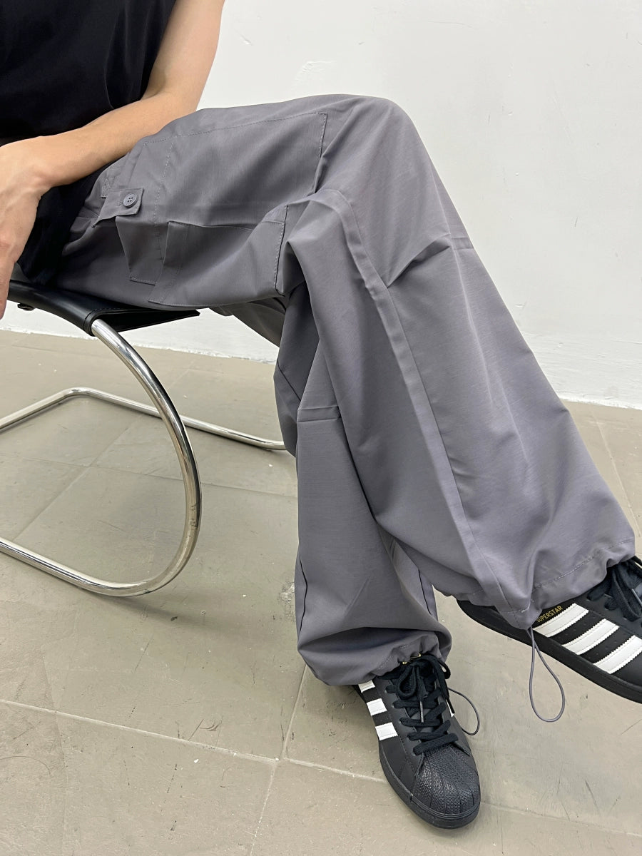 Drawstring Ankle Wide-Leg Sporty Cargo Pants WN7368