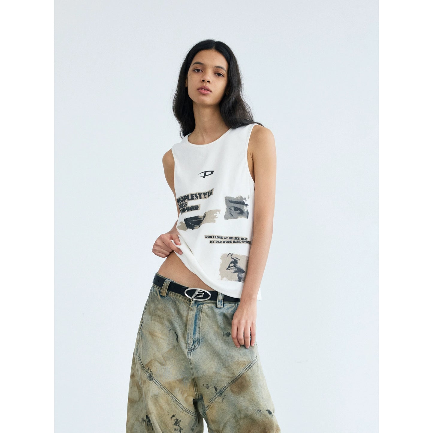 Graffiti Print Ribbed Texture Tank Top WN18248