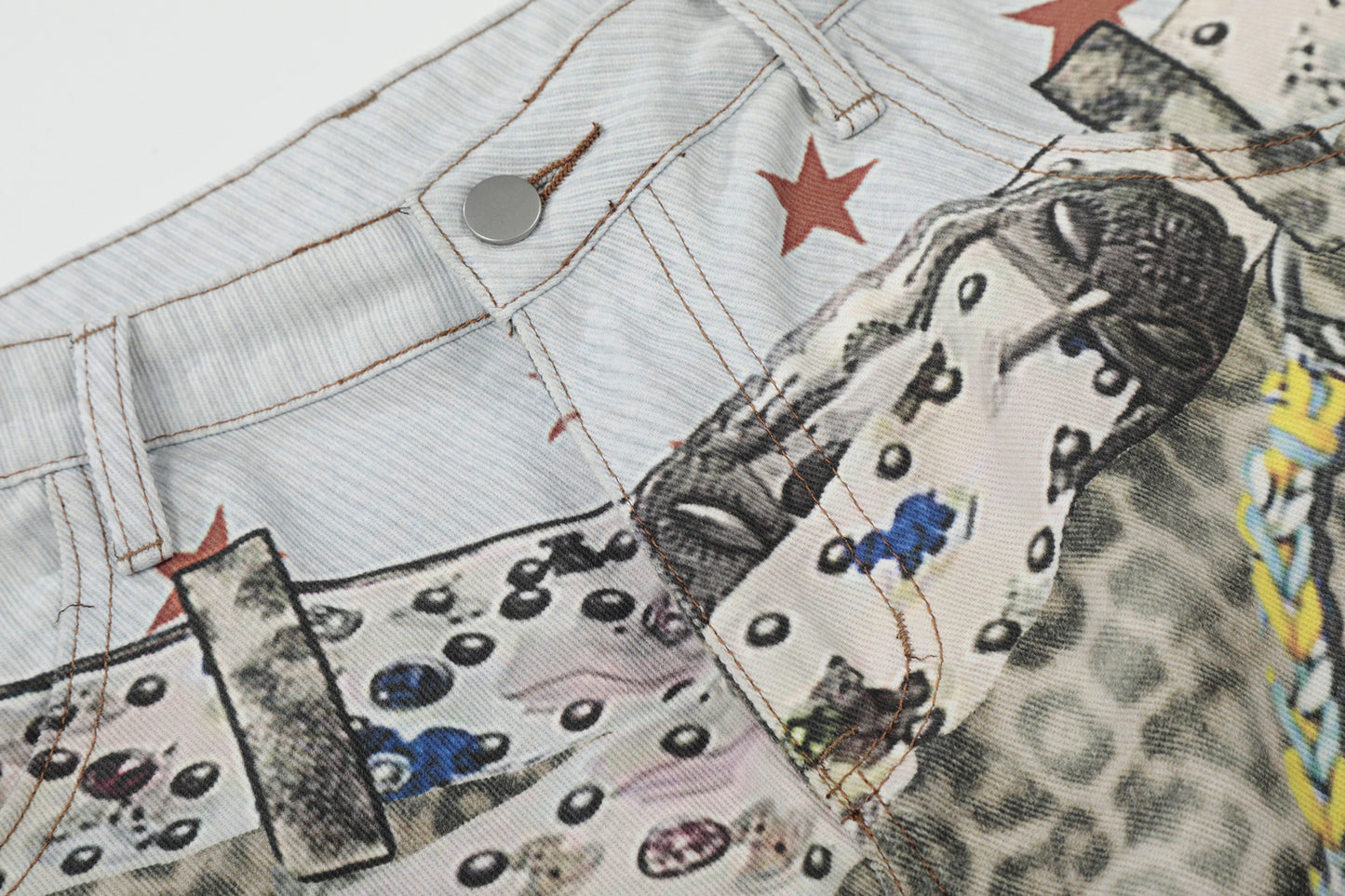 Allover Leopard Print Wide Leg Short Denim Jeans WN25650