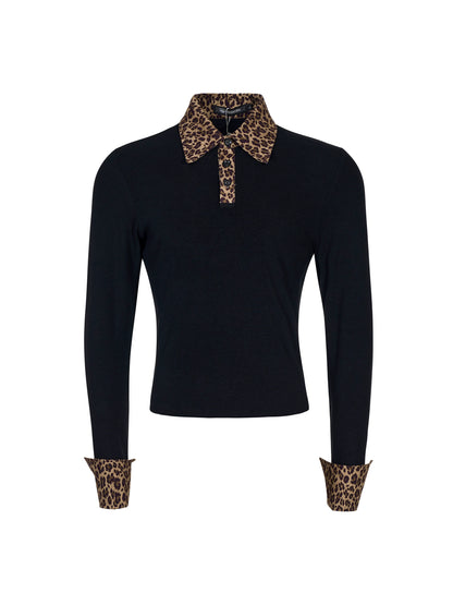 Leopard Polo Collar Long Sleeve T-Shirt WN22142