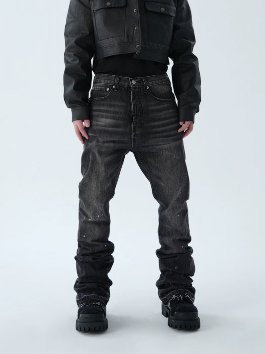Washed Paint Hand-Brushed Stacked Denim Jeans WN16968