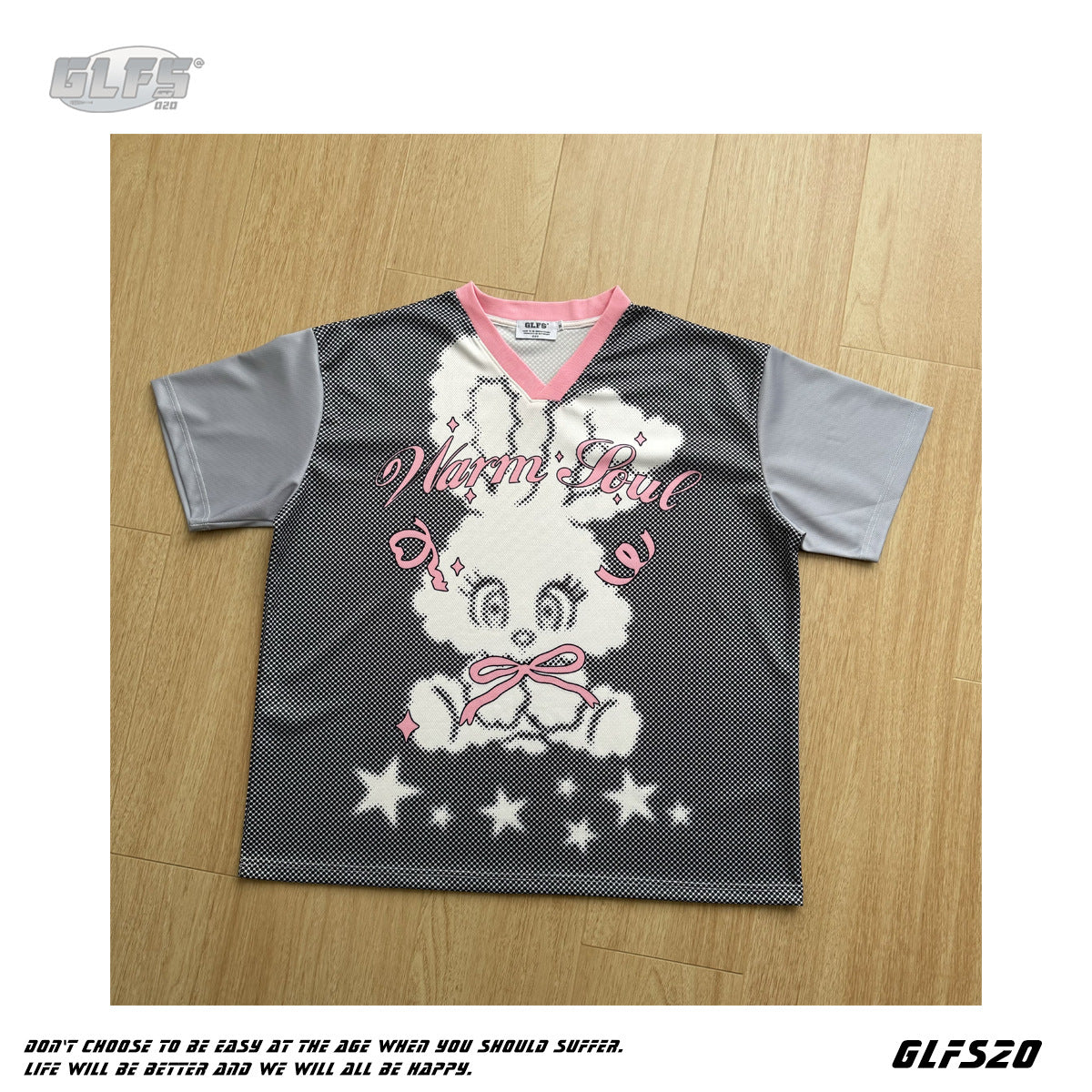 V-Neck Cartoon Rabbit Letter Print T-Shirt WN26602