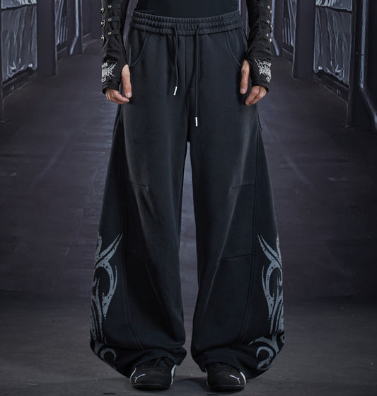 Totem Print Elastic Waist Wide Leg Sweatpants WN22826