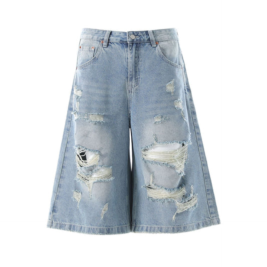 Wash Damage Straight Wide Leg Denim Jeans WN25646