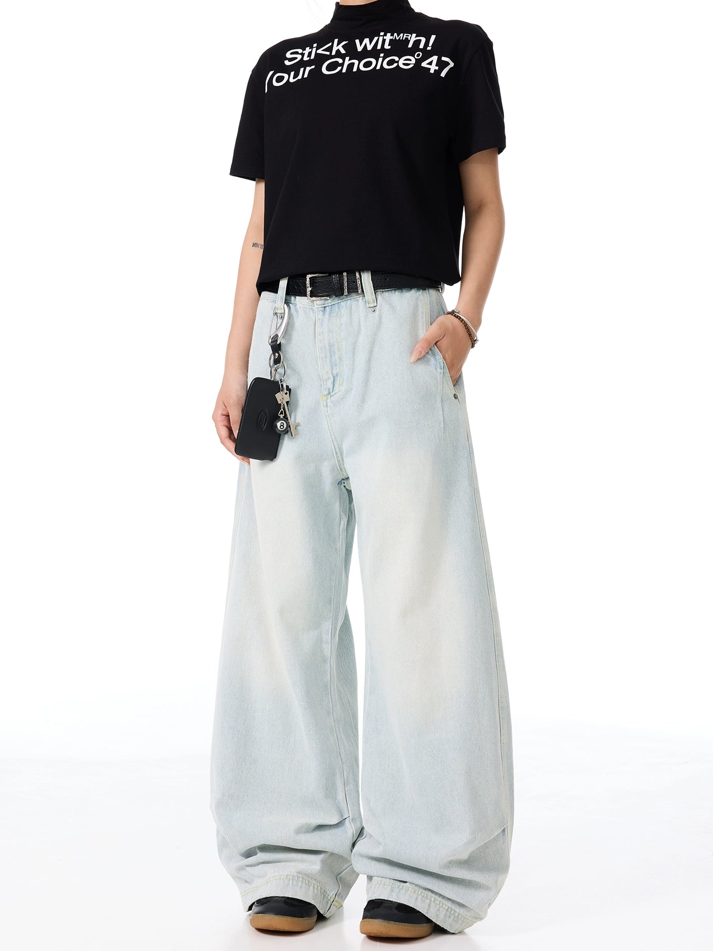 Curved Wide Leg Denim Jeans WN21441