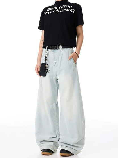 Curved Wide Leg Denim Jeans WN21441