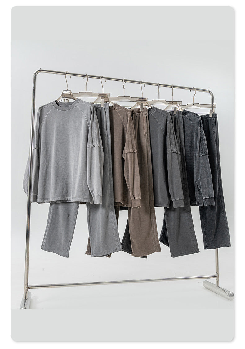 Fake Layered Round Neck Long Sleeve T-Shirt & Sporty Pants Setup WN7844