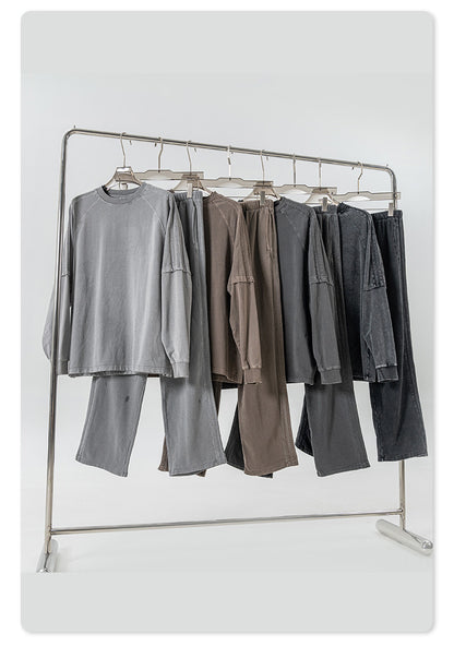 Fake Layered Round Neck Long Sleeve T-Shirt & Sporty Pants Setup WN7844